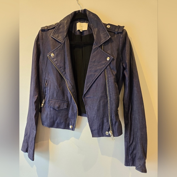 Iro Paris Blue Leather Moto Jacket Size Italian 40 - Picture 3 of 16